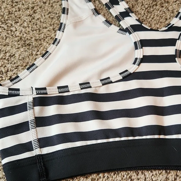 Nike | Black White Stripped Sports Bra w/ Pink Swoosh & Racerback - Picture 6 of 8
